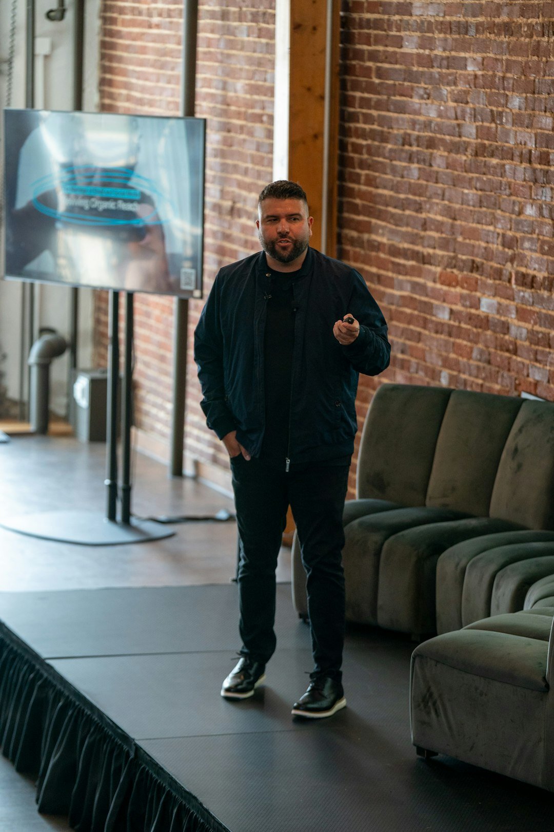 confident speaker on stage